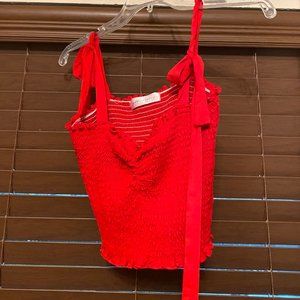 Red tie crop tank top